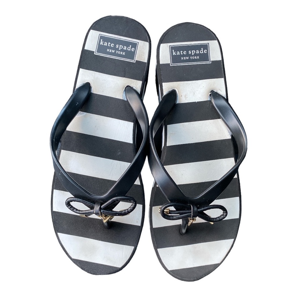 Kate Spade Black and White Striped Platform Flip FlopsWomens Size 9